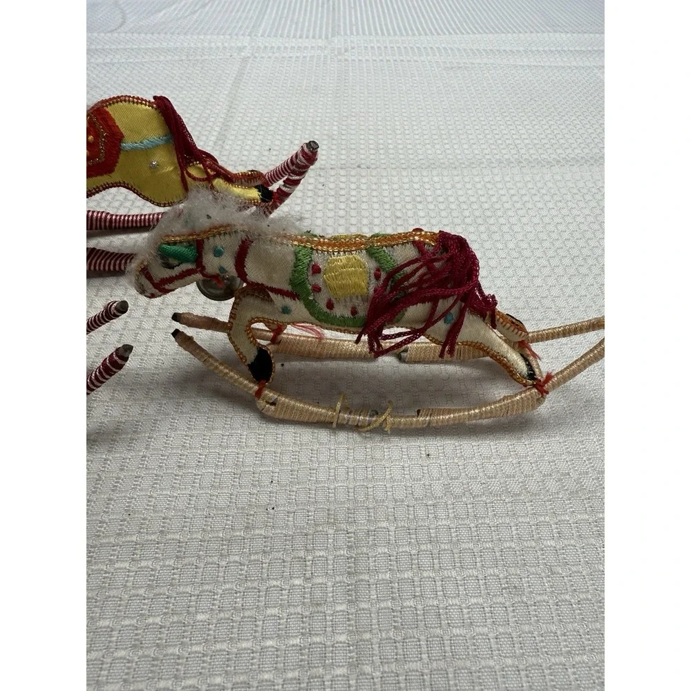 5 Vintage‎ Chinese Rocking Horse Lion Christmas Ornament Satin Embroidered *READ